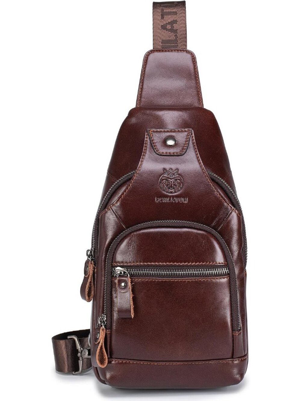 Mens Tan Genuine Leather Sling Vintage Chest Pack Travel Hiking Crossbody Bag